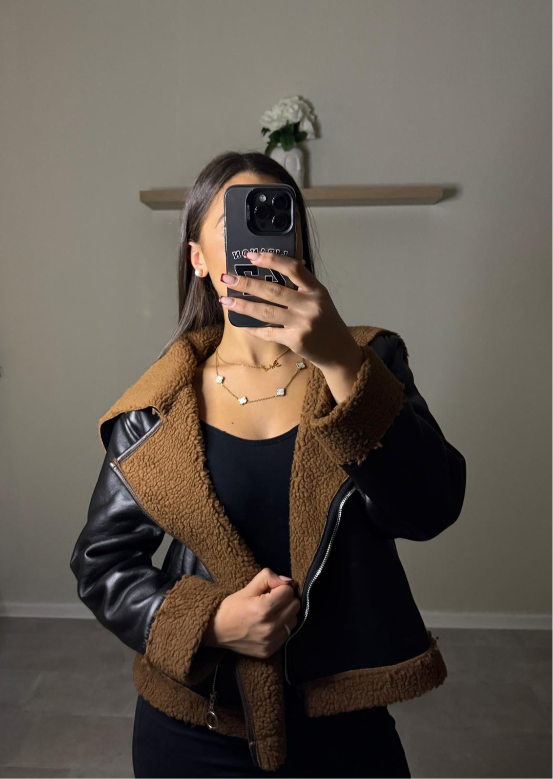 Lederjacke mit Teddy Fütterung